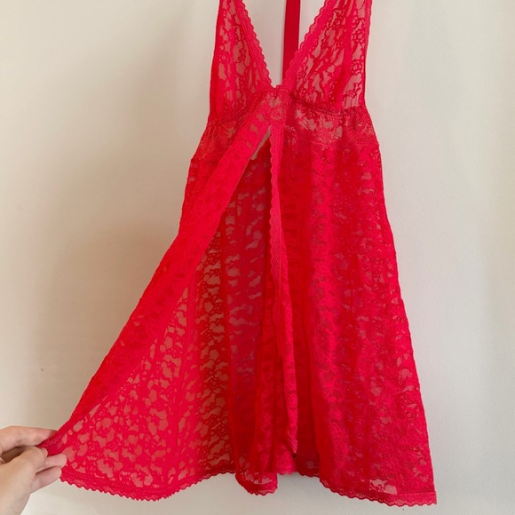Victoria’s Secret Red Lace Sheer Split Front Babydoll Cami Sexy Lingerie Top M - Picture 3 of 4